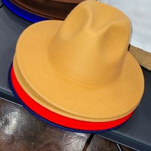 Camel Fedora Hat with Burgundy bottom